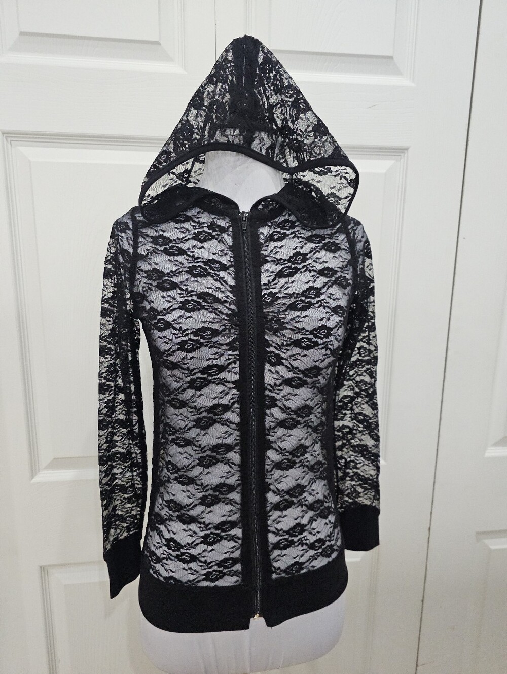 Hot Topic Y2k Style Blackheart See You Monday Sheer Black Lace Zip Hoodie Top S